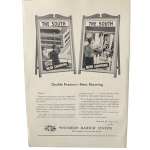 Vintage 1947 Southern Railway Now Showing Ad Advertisement